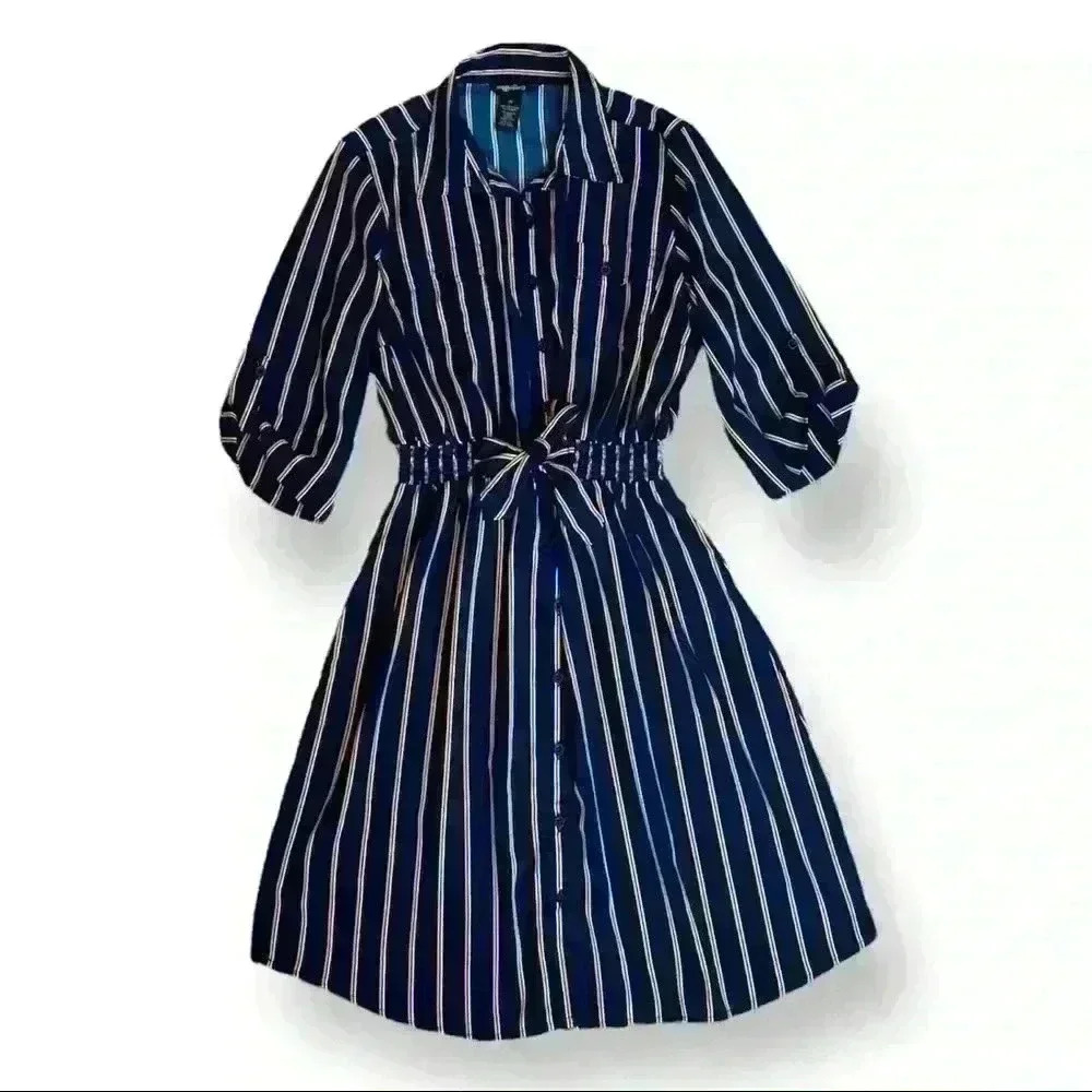 Millenium Stripe 3/4 Sleeve Elastic Waist Mini Dressin Size Medium